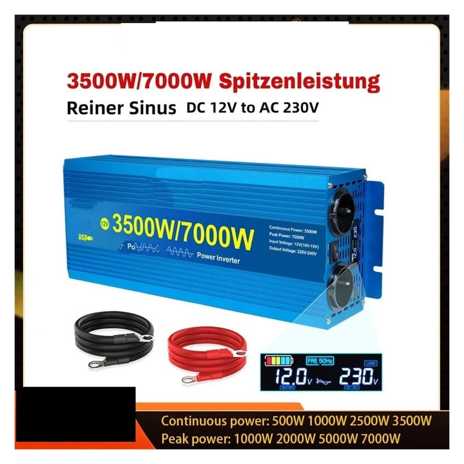 Converter Invertitore 2500W/5000W 3500W/7000W Inverter Onda Sinusoidale Per Pura DC 12V/24V AC 220V 230V Convertitore Tensione Adattatore Ricarica Presa UE(12V 2000W)