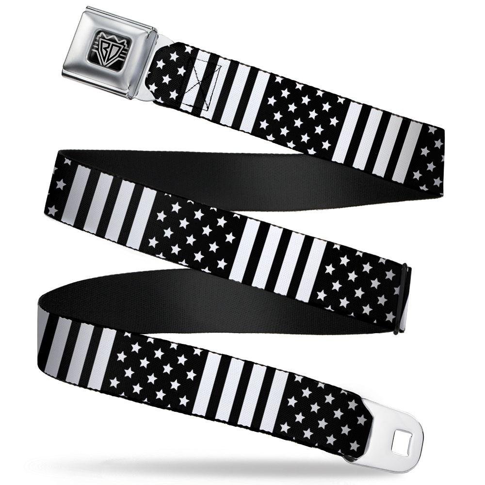 Buckle-Down Men Seatbelt Belt Americana W30132, American Flag Close-up Black/White, 1.5