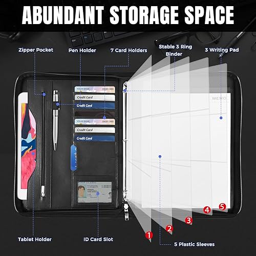 Miniatura 2 de Deziliao Carpeta organizadora de 3 anillas, organizador de documentos, cartera de negocios de piel sintética de 10.4 pulgadas con cremallera,