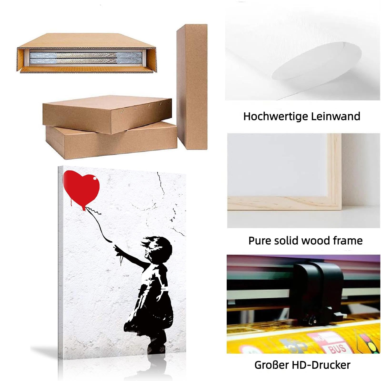 18meng Art Bilder Leinwand Banksy Ballon Mädchen 140x80 cm Wandbild Graffiti Streetart Leinwandbild Groß XXL Kunstdruck Poster für Wohnzimmer Schlafzimmer Büro Wanddeko Leinwand Pictures Mit Rahmen