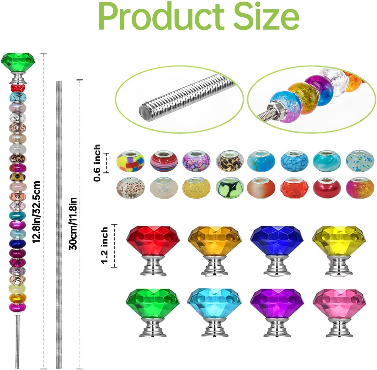 112PCS DIY Fairy Wand Garden Stakes Beads Kits, Decorative Garden Stakes with Diamond Stopper Tops, Colorful Beads for Indoor Outdoor Plant Flower Pot Décor (112)