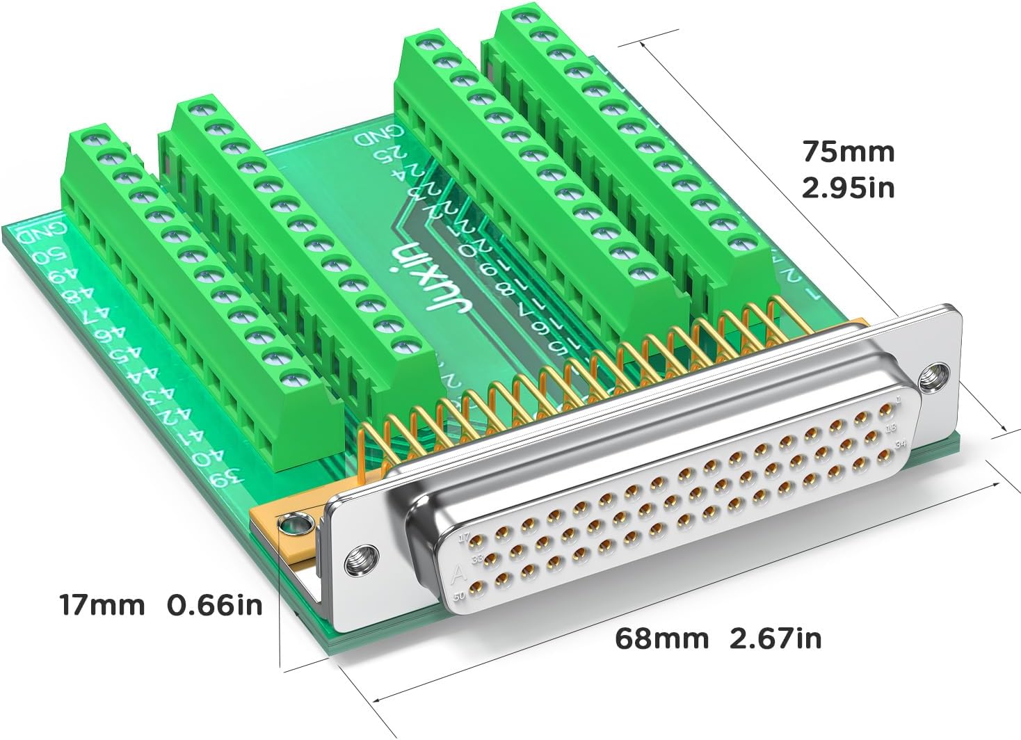 DB50 Male Breakout Board, HDB50 D-Sub 50 Pin Terminal Block Adapter, No Soldering Screw Terminal Connector Module with Clear Pin Labels for Industrial Wiring