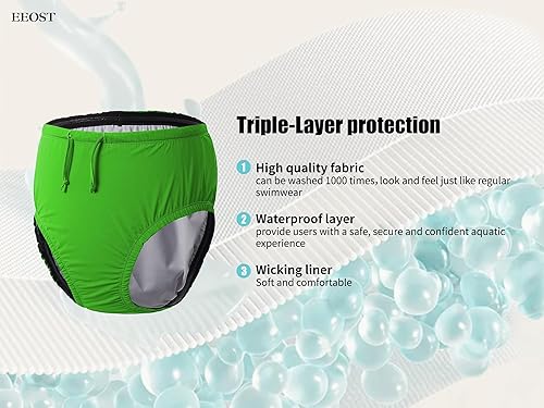 Miniatura 2 de Pañales de natación reutilizables para jóvenes, para incontinencia, impermeables, a prueba de fugas, unisex (verde lima, 8-10T)