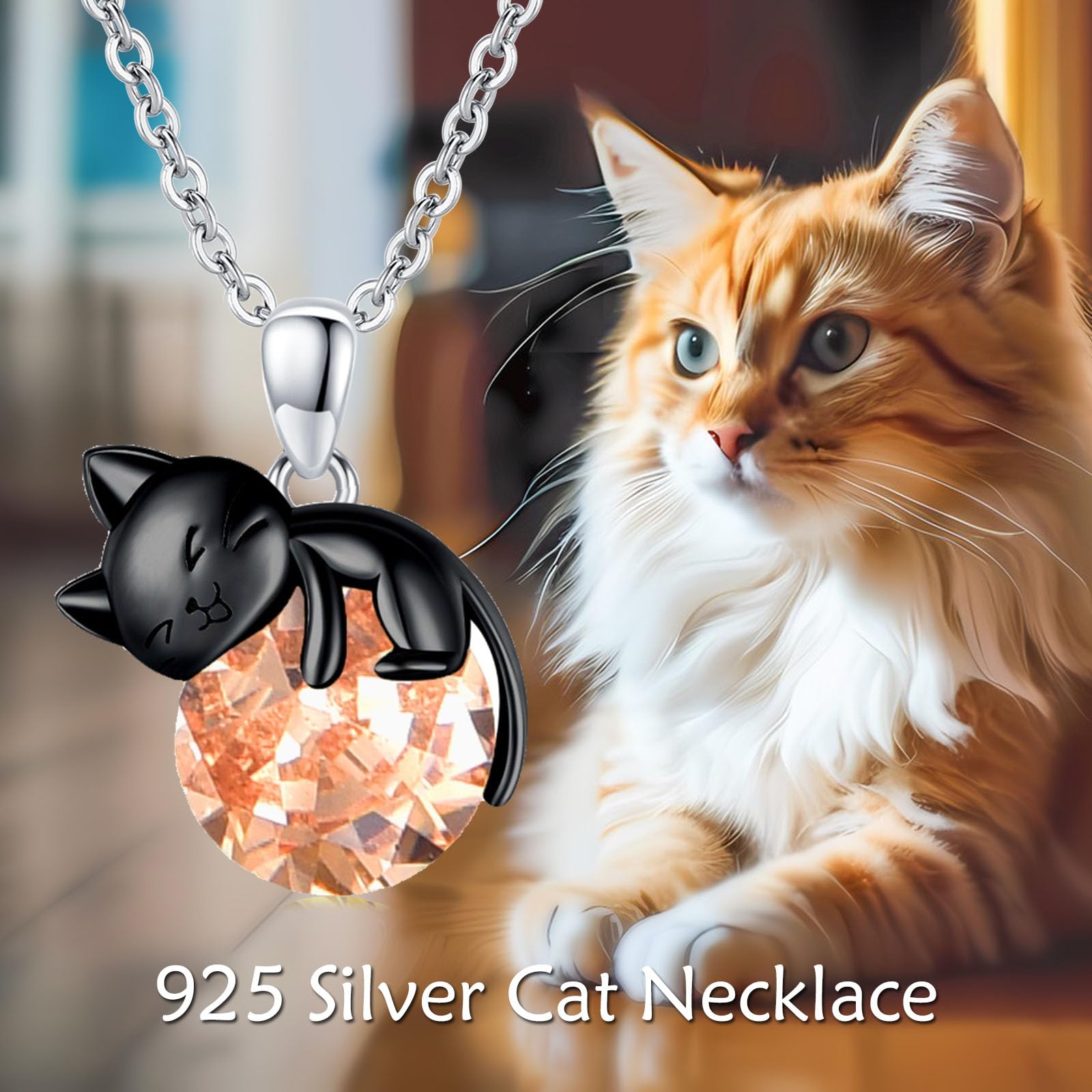 Vadmans Gatto Nero Collana in Argento Sterling Gatto Ciondolo di Pietra Portafortuna Gioielli per Donne Amanti dei Gatti Regali