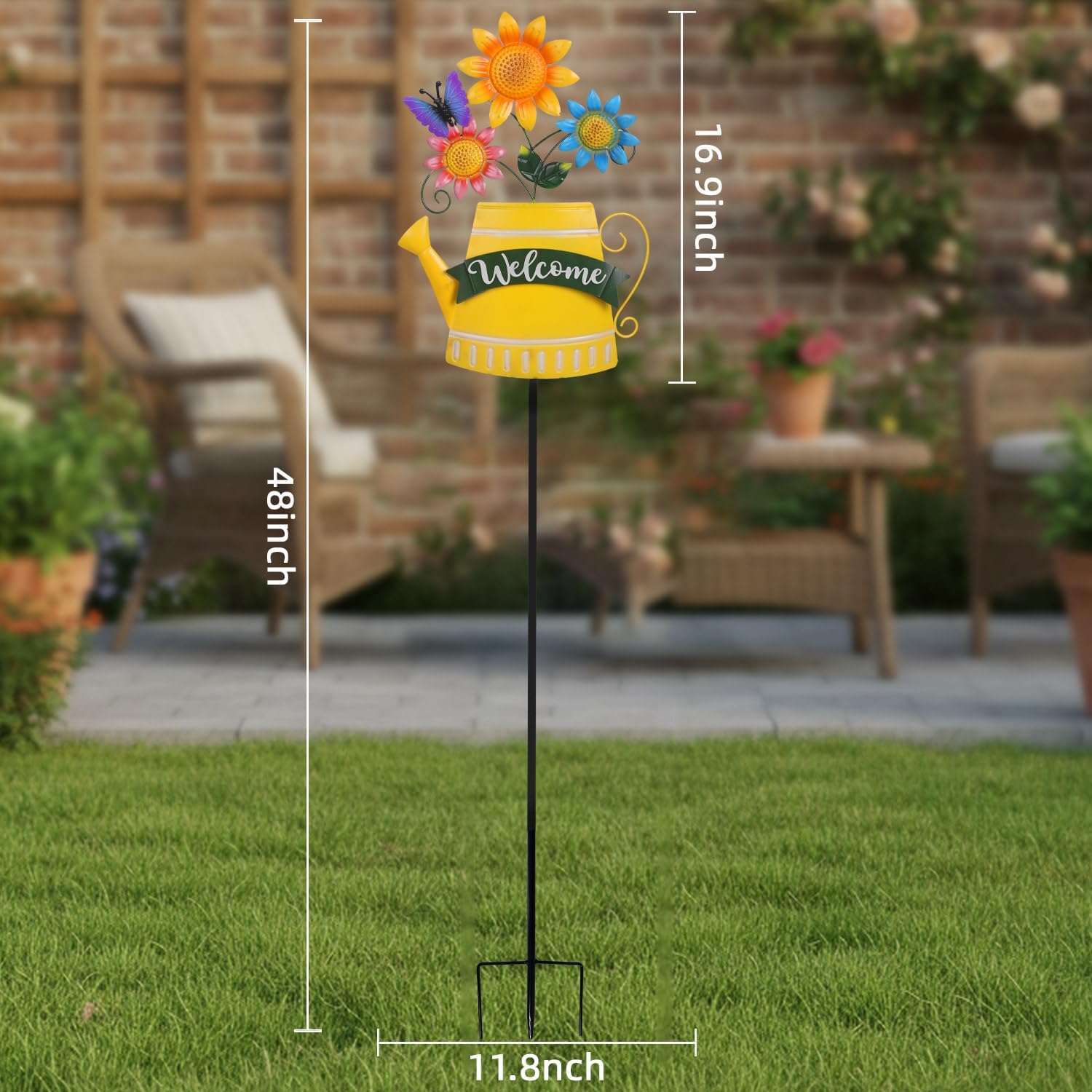 48inch Spring Metal Flowers for Outside with Decorative Butterfly, Tall Flower Garden Stakes Metal Welcome Signs for Outside, Yard, Lawn, Pathway, for Mom