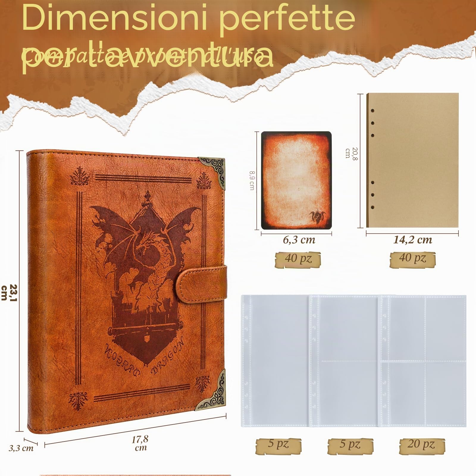 Byhoo Spellbook Porta carte DND RPG tascabile libro degli incantesimi e porta carte di riferimento, Tome of Recollection TTRPG, accessori da gioco per DND Beginner Master (60 carte giocatore