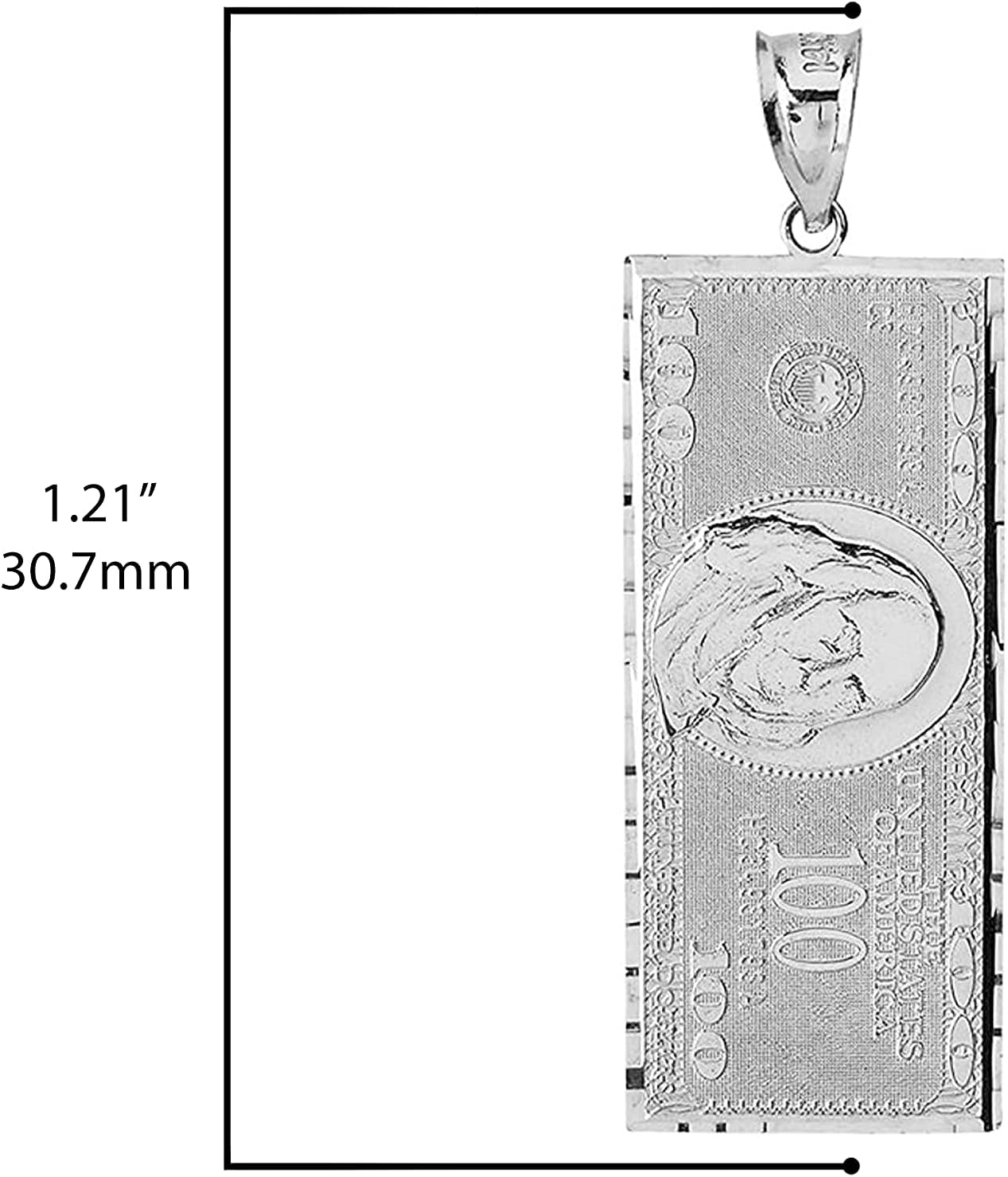 Claddagh Gold .925 Sterling Silver 1.4" Benjamin's One Hundred Dollar Bill Money $ Charm Pendant - Image 4