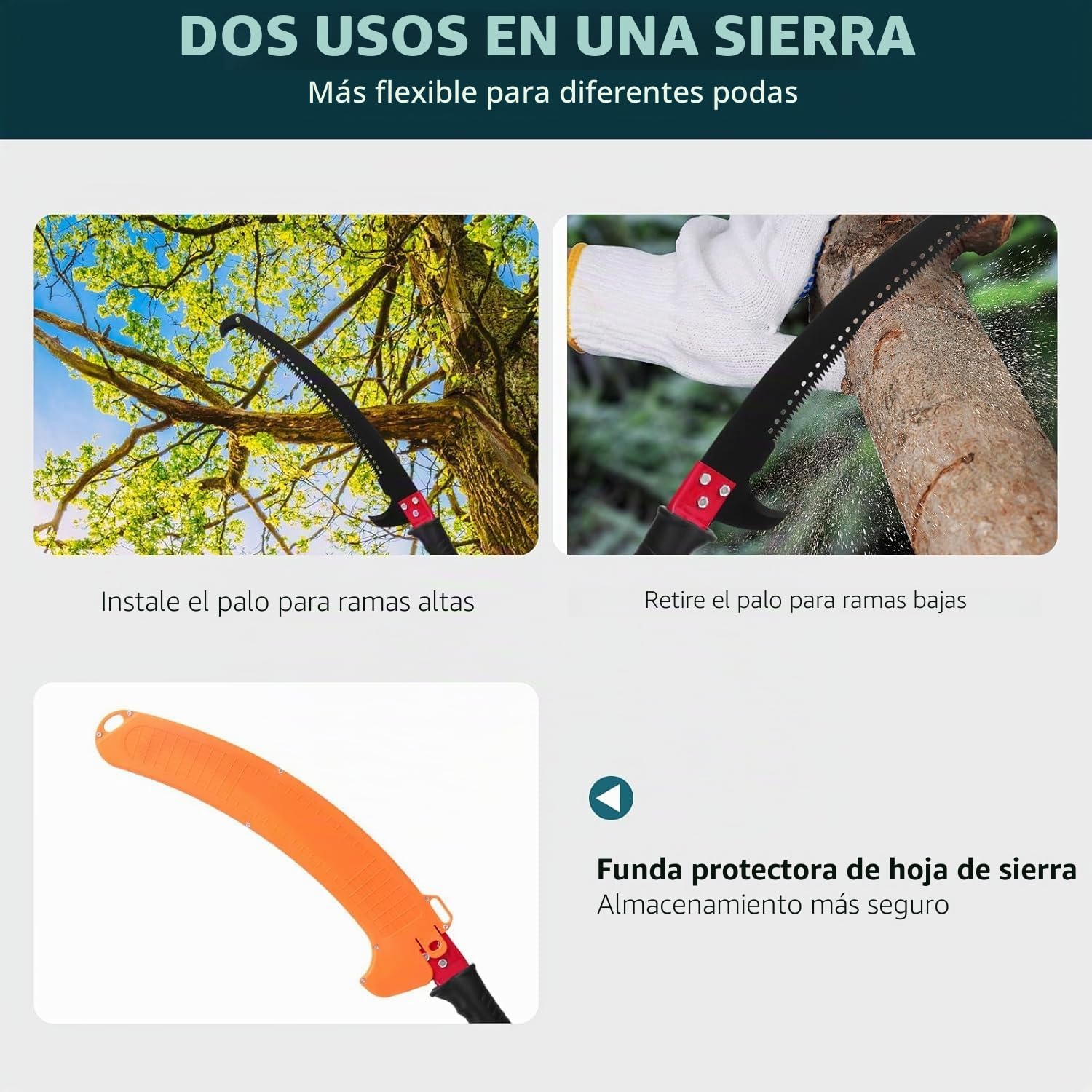 Sierra Manual de Mango, 2.1m-8m Sierra de Podar Telescópica Sierra de Podar Manual para Podar Palmas y Arbustos (8 Varillas Empalme)