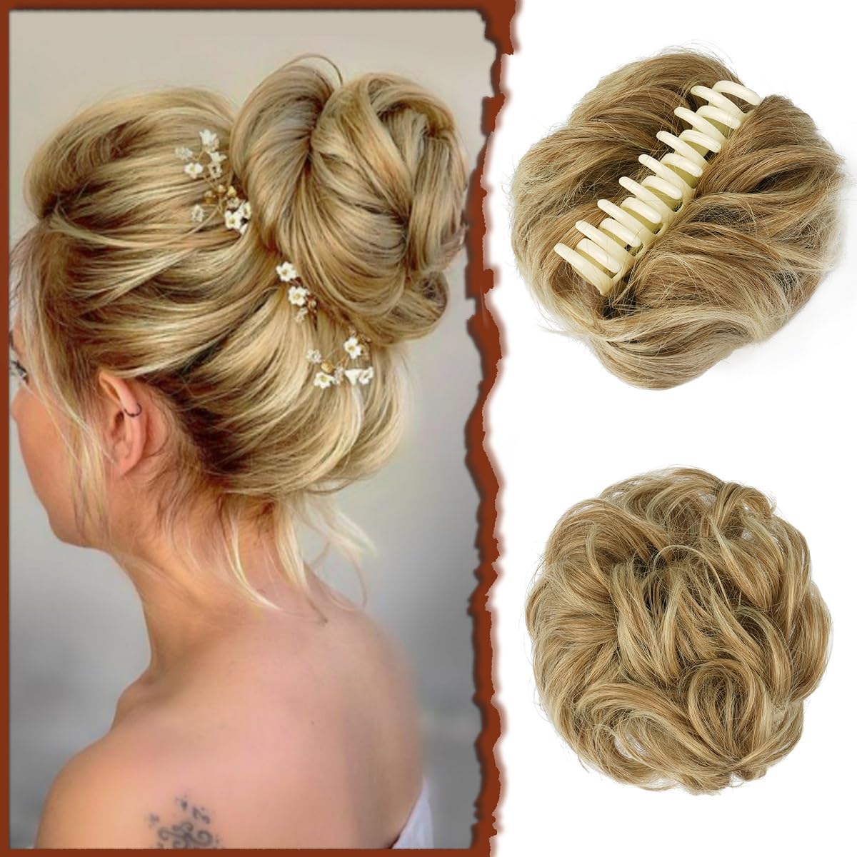 Sofeiyan Claw Clip Messy Bun Hair Piece Synthetic Tousled Updo Hair Extensions Wavy Curly Hair Bun Clip in Claw Chignon Ponytail Hairpieces Scrunchie