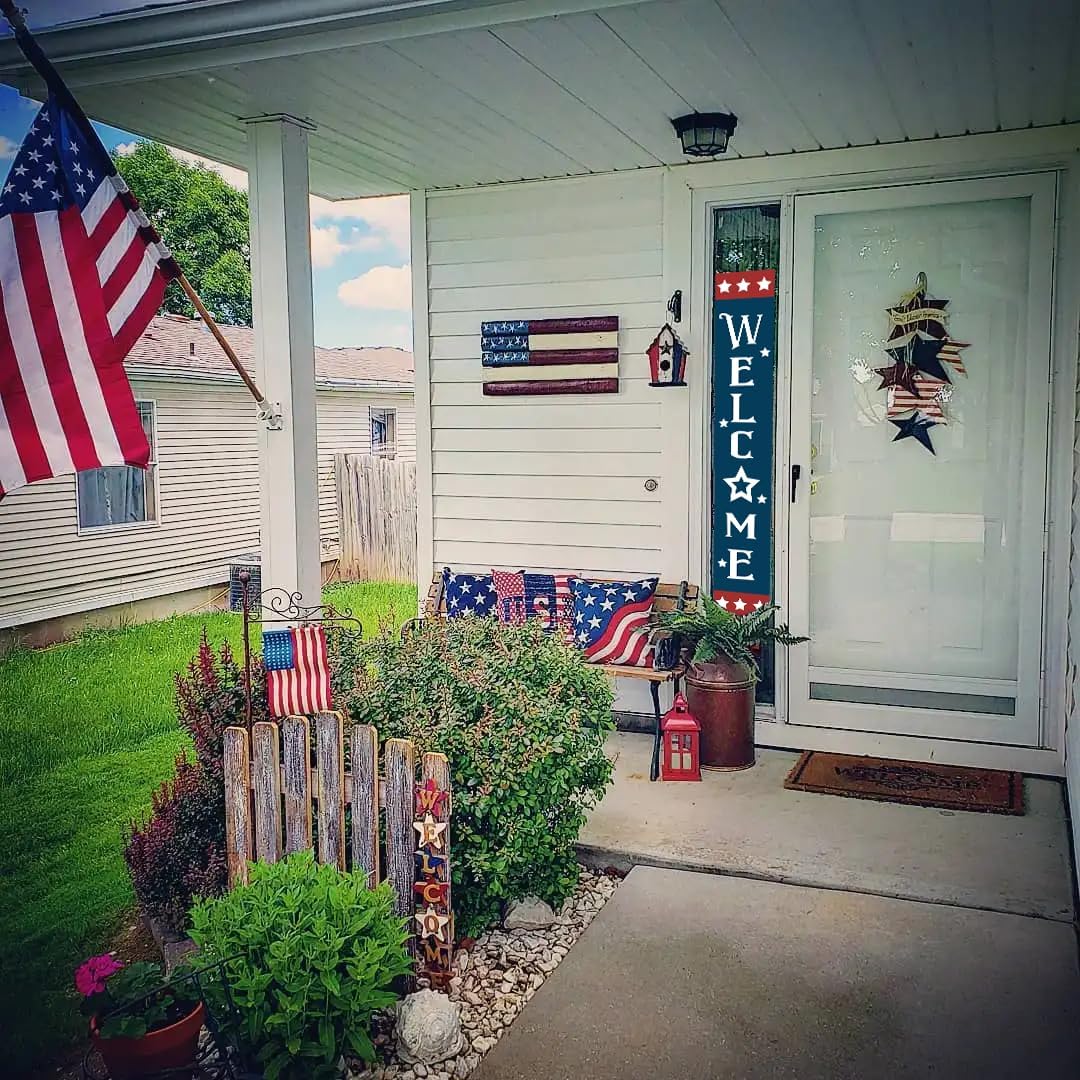 Patriotic Wooden Porch Sign 47" 4th of July Independence Day Large Welcome Sign Memorial Day Vertical Indoor Outdoor Standing Sign For Garden Home Yard Farmhouse