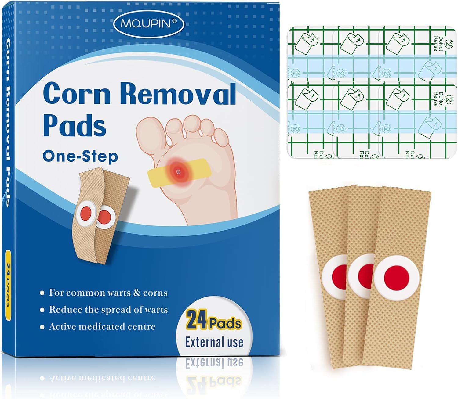 MQUPIN Verrugas, Corn Remover, Eliminar Verrugas, Removedor de Verrugas, Removedor de Maíz, Wart Remover Anti Verrugas Tratamiento para Quitar Verrugas Comunes, Plantares, Maíz y Callos (24pcs)
