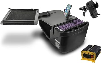 AutoExec Reach Desk Front Seat Car Desk and Portable Workstation 400 watt Power Inverter, Phone Mount and Phone Vent Clip, Grey