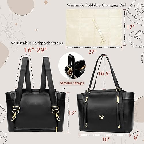 Miniatura 4 de miss fong Bolsa de pañales de cuero para pañales, bolsa de pañales de gran capacidad, bolsa de hospital, bolsa de pañales para bebé con cambiador,