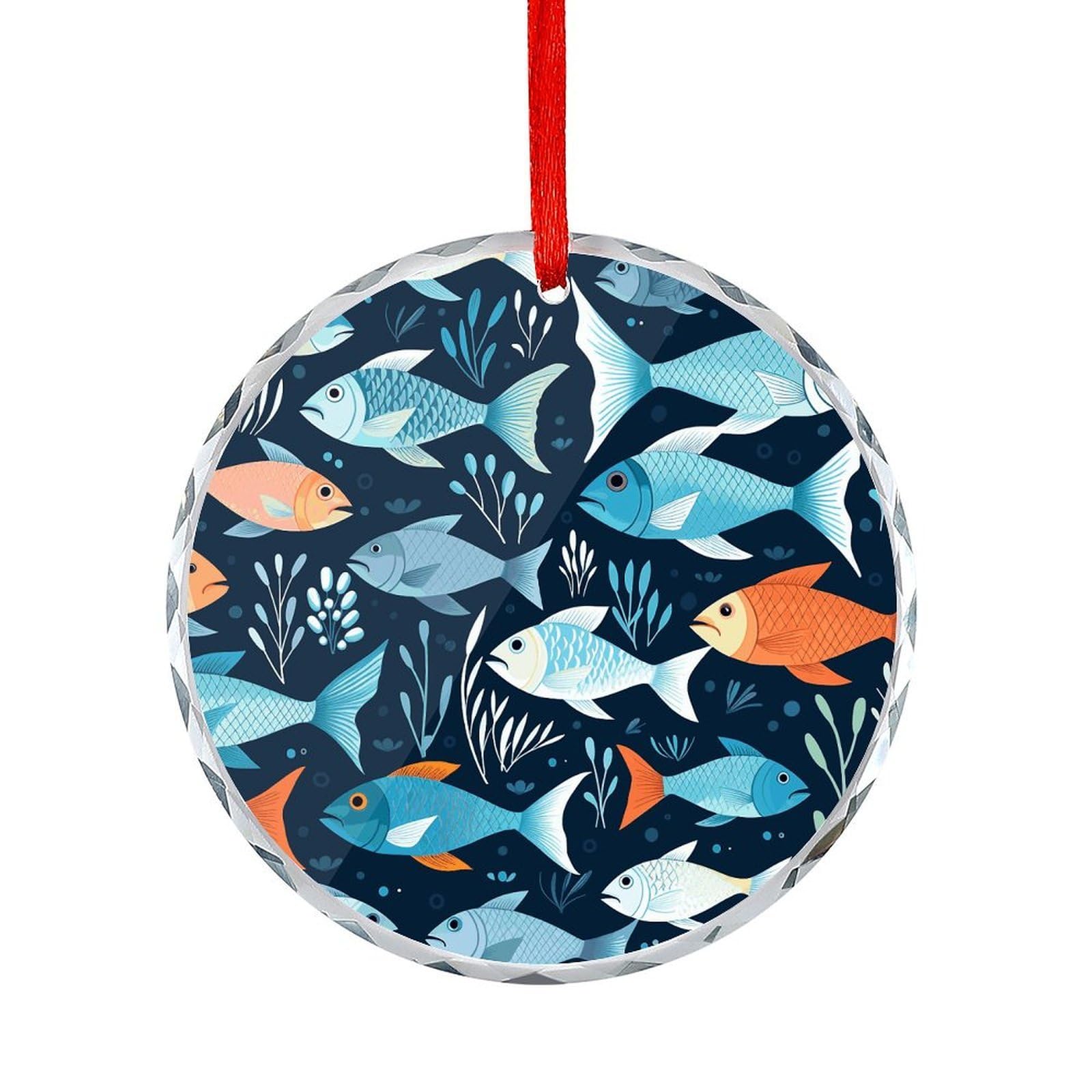 Fodpand Women's Style Fishes Pattern Round Glass Ornament Keepsake Gift Exchange Ideas Car Decor,Christmas Ornaments For Tree Window Garden Ornaments