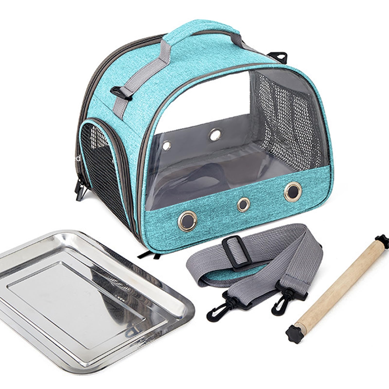 Borsa per il Trasporto di Uccelli con Asta e Vassoio in Acciaio Inox, Zaino Portatile per Pappagalli con Asta di Legno (Blue)
