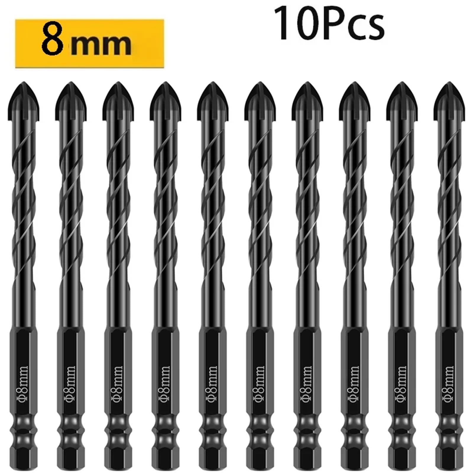 Lot de 10 forets hexagonaux pour carrelage 5/6/8 mm (10 pièces - 8 mm)
