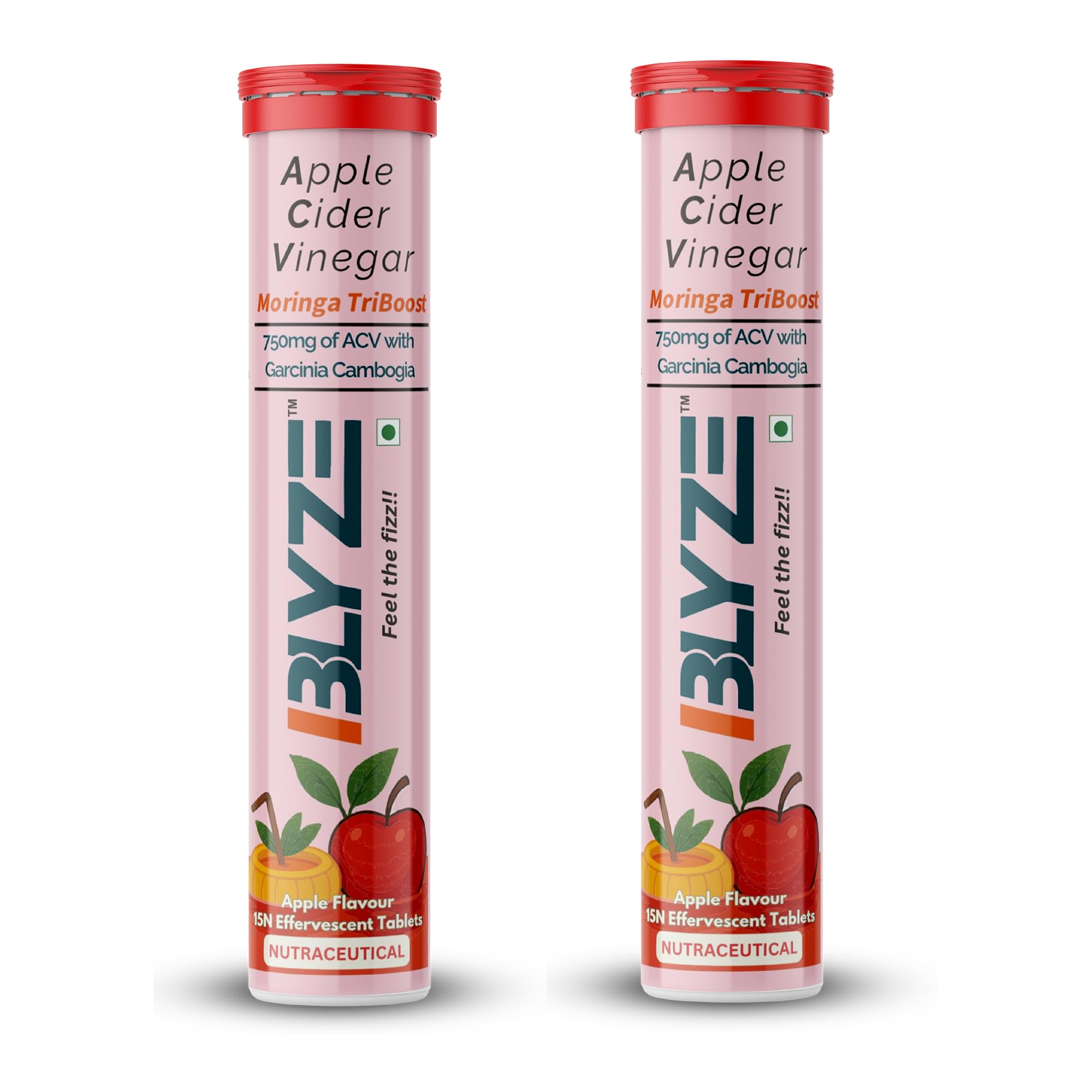 BLYZE ACV Moringa TriBoost, Apple Cider Vinegar 750mg with Moringa, Control Cravings and Weight Management, No Added Sugar, Effervescent Tablets, Apple Flavour, Pack of 2 (30 Tablets)-image-37