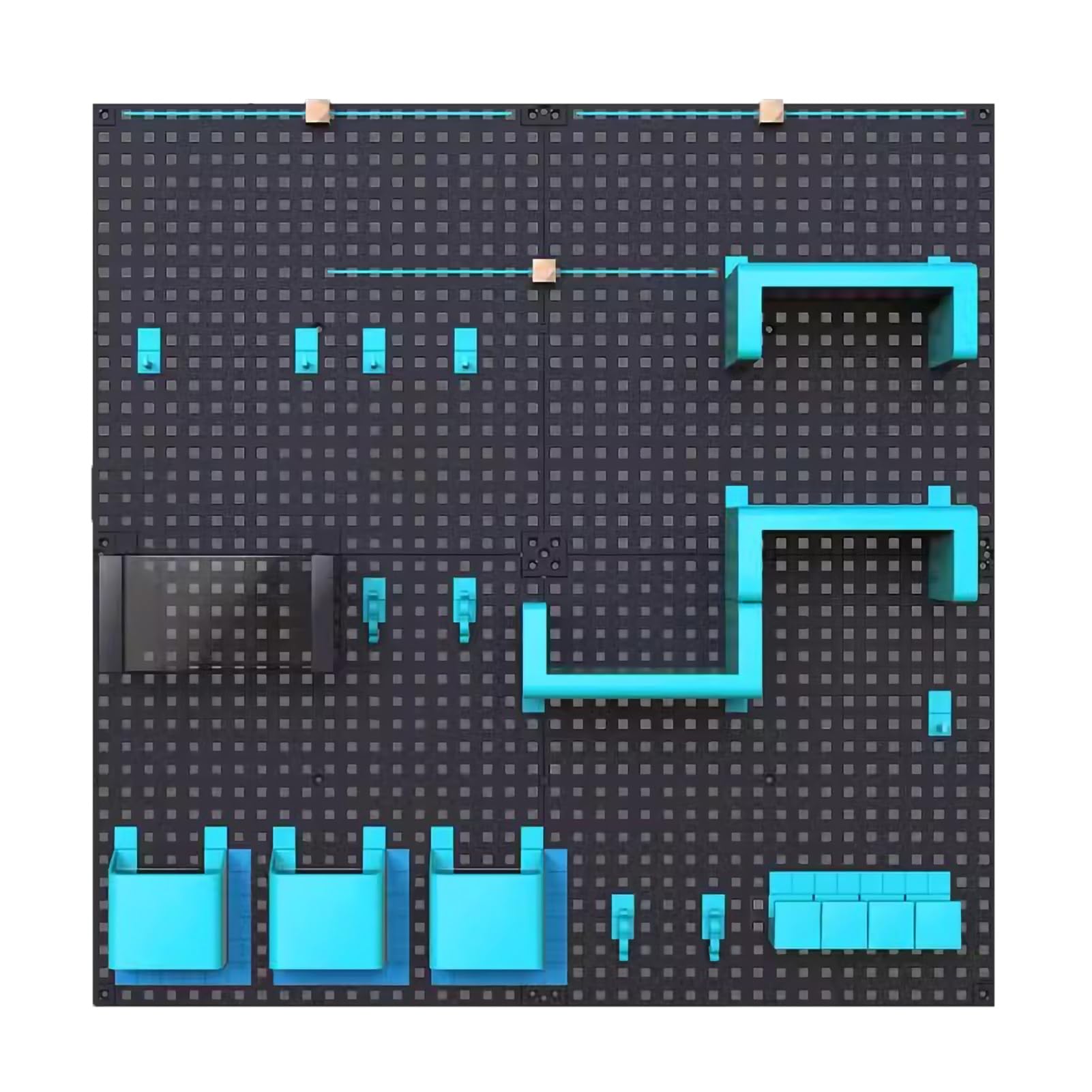 Wytrzymały plastikowy zestaw ścienny do garażu i warsztatu, 80 x 80 cm, z wszechstronnymi haczykami do tablic pegboardowych do narzędzi i materiałów eksploatacyjnych, styl 5