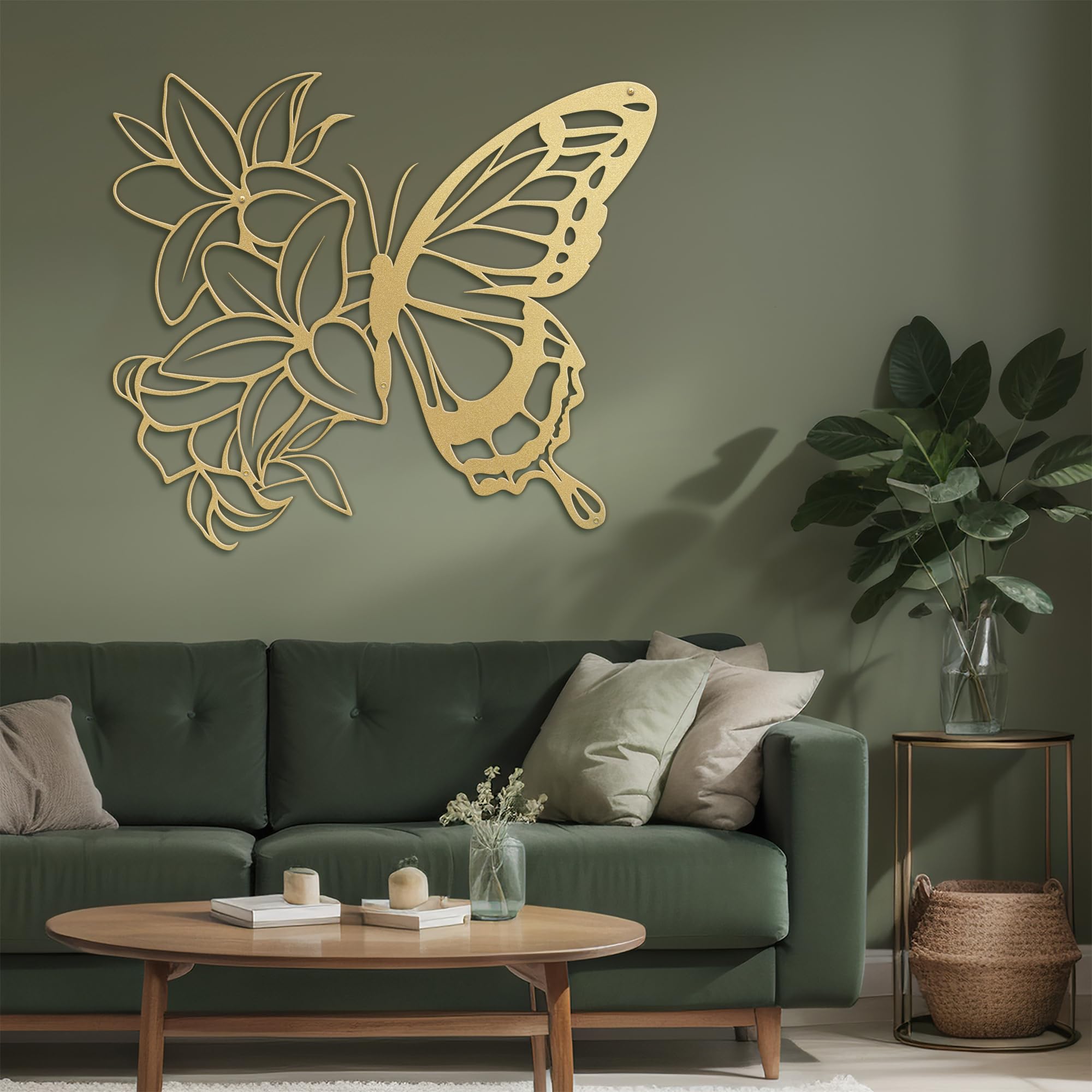 SIGNLEADER Metal Wall Art Decor Butterfly and Flowers Minimalist Modern Abstract Wall Sculpture Hangings Home Decoration for Living Room, Bedroom,