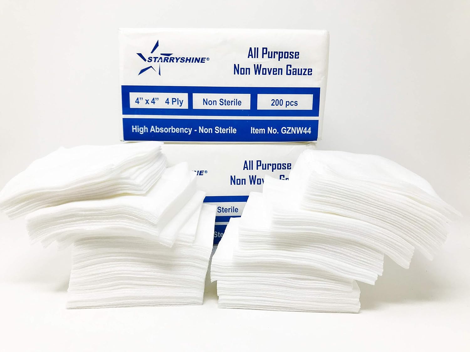 400 PCS (2 BX) 4"X4" Non-Woven 4-Ply Dental Medical Gauze Pad, Non-Sterile All Purpose Gauze Sponges, 4-Ply Cotton Filled Sponges Provide Maximum Absorption