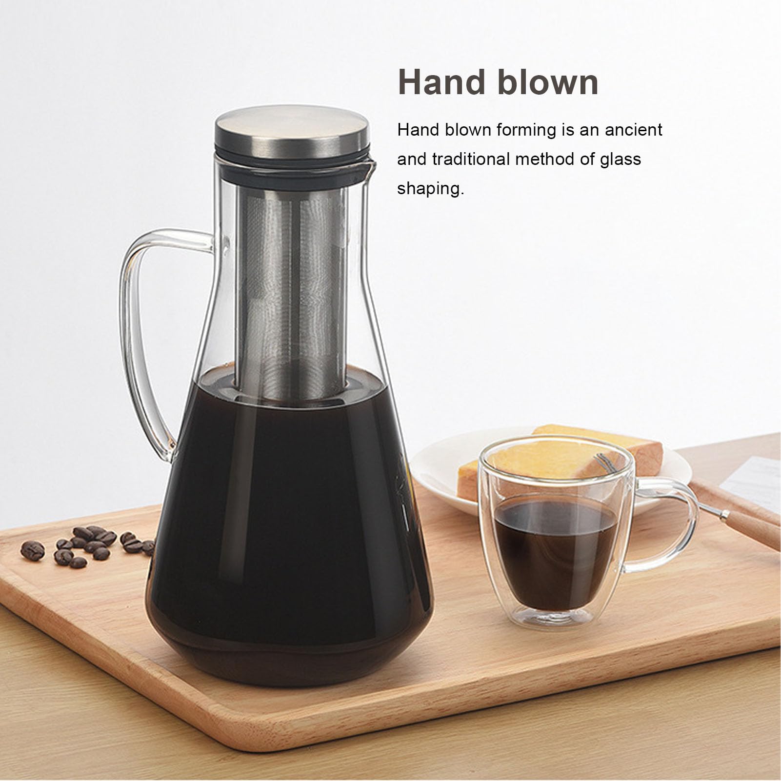 Cafetière à Infusion à Froid en Acier Inoxydable Pichet Verre Borosilicate 1600ML