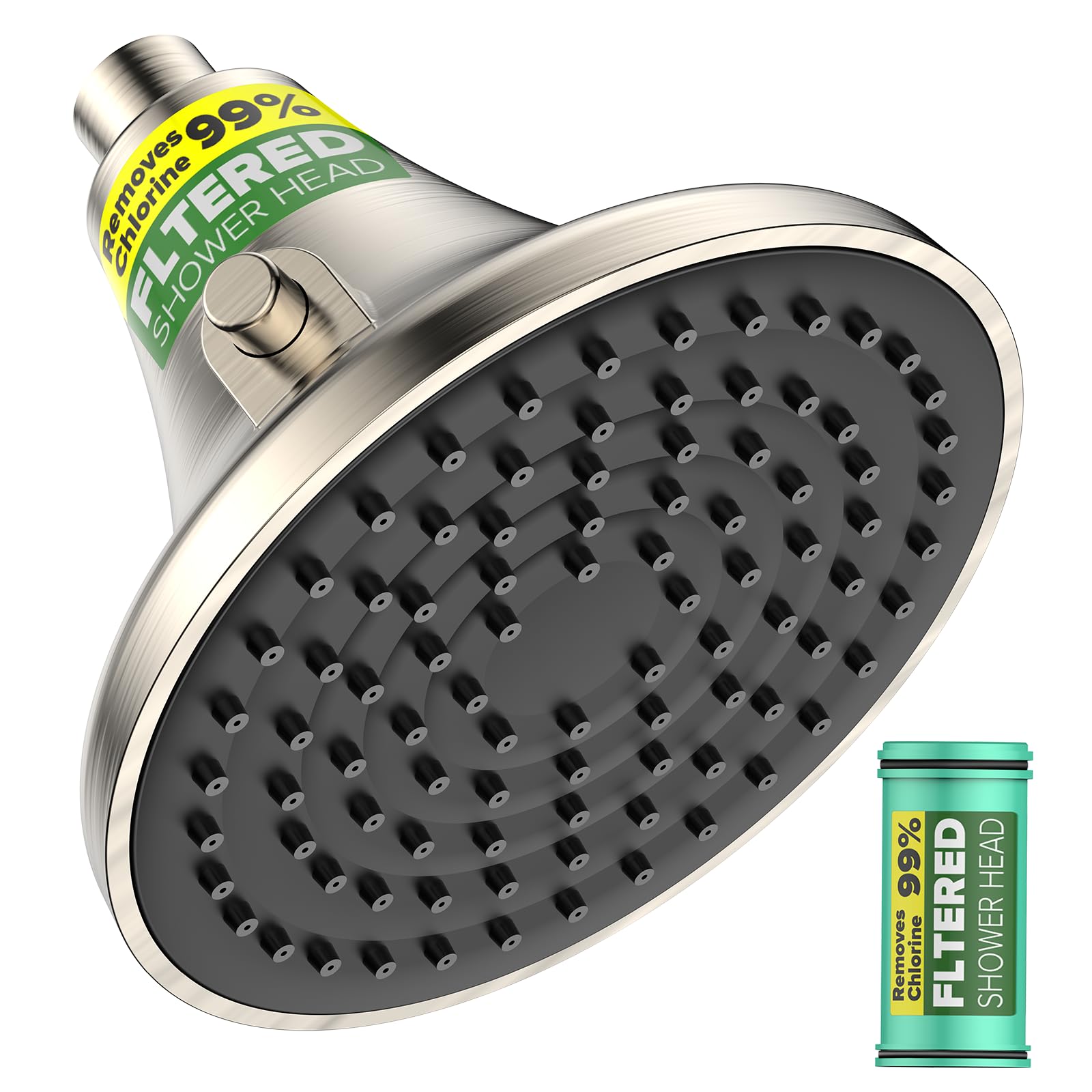 Cabezal de ducha filtrado de níquel cepillado, cabezales de ducha de lluvia de alta presión con filtro para agua dura, filtros de