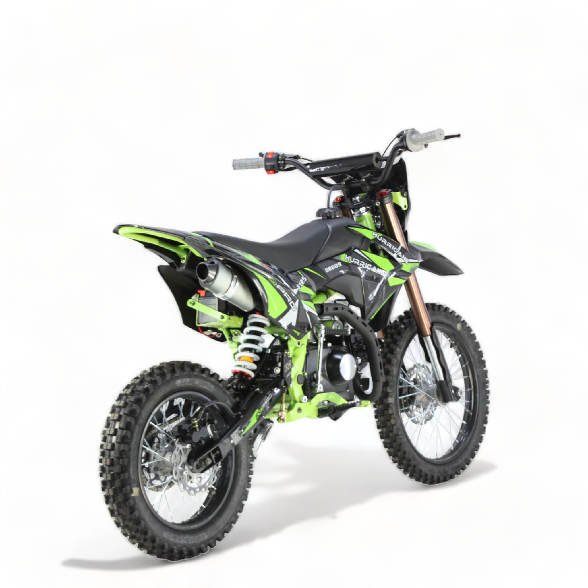KXD 607-609-612 17/14" 125ccm /140cc Dirt Bike Dirtbike CrossBike Enduro pocket Pitbike Motocross Motorrad Vollcross enduro Scheinwerfer (Grün, KXD 609 125ccm 17/14" 4T K&E-Starter Hurrican)