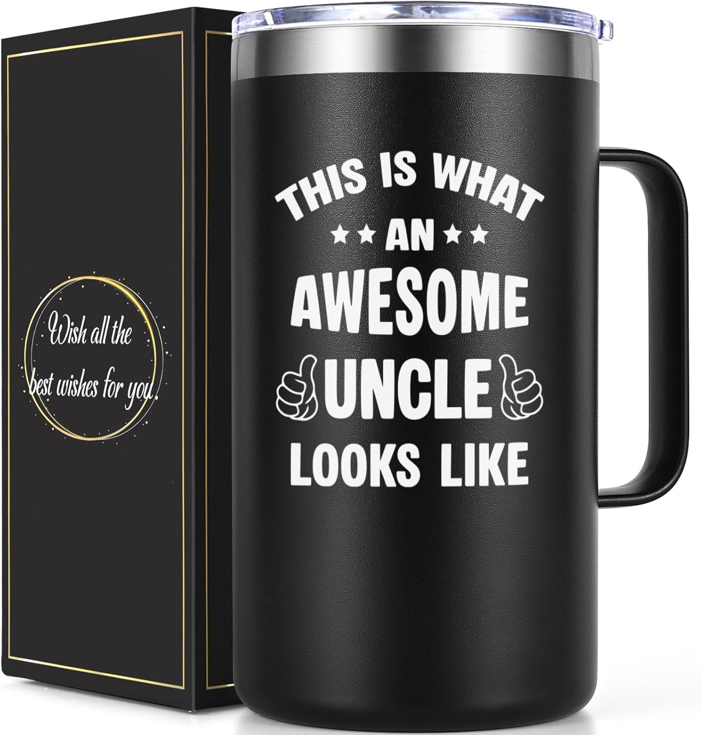 Lifecapido Uncle Gifts, This is What an Awesome Looks Like 20oz Insulated Coffee Mug with Lid & Straw, Christmas Father's Day Birthday Gifts for Uncle from Niece Nephew(Black)