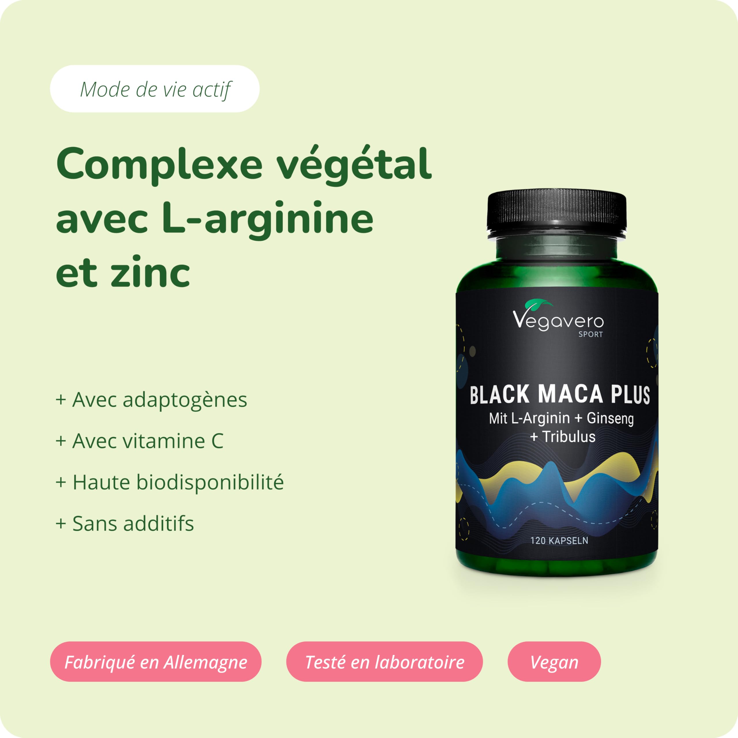 Vegavero Complexe Maca Noire 5000 mg | Avec Ginseng, L-Arginine, Tribulus, Zinc | Pre Workout | 120 Gélules | Vegan & Sans Additifs