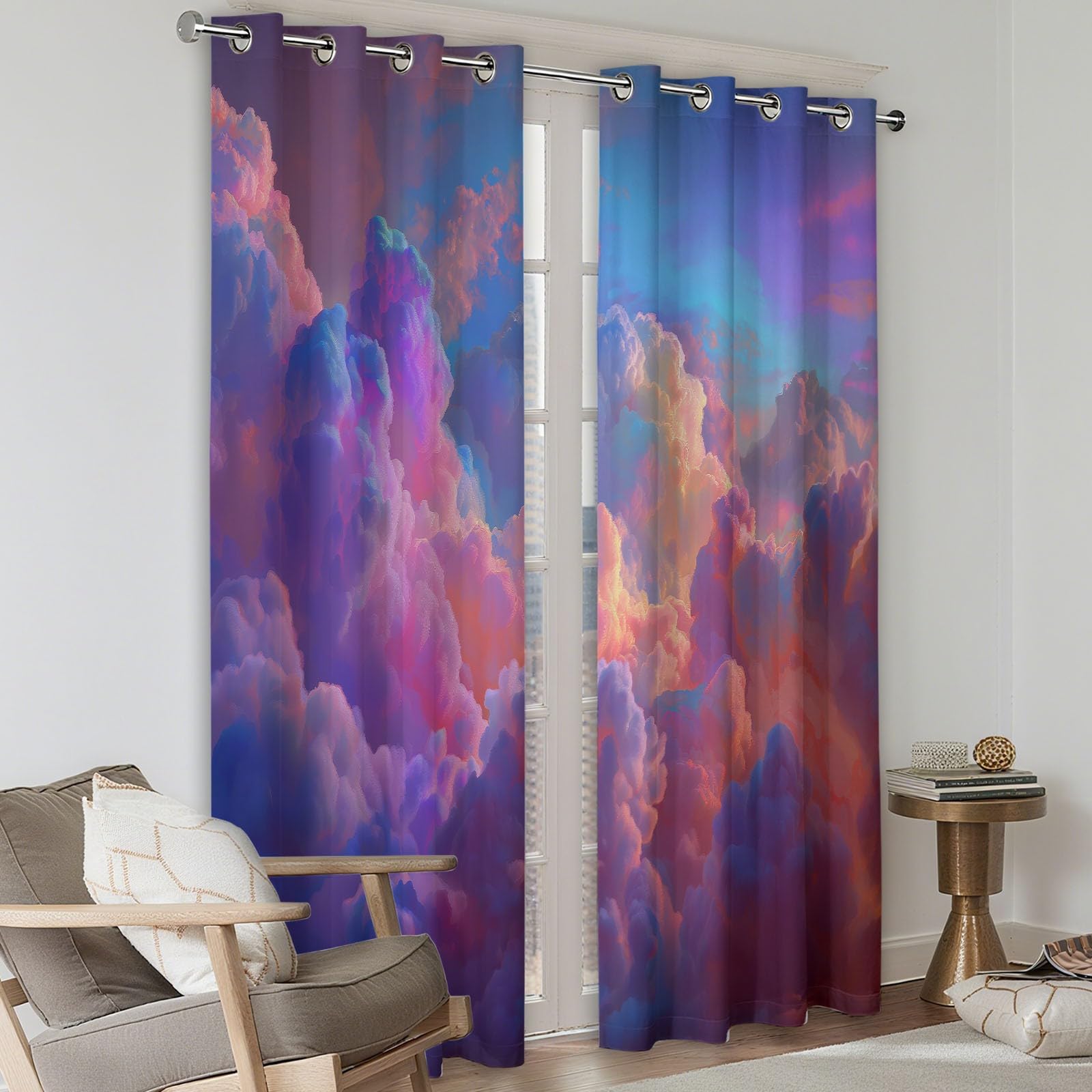Générique Rideau Occultant Surréalisme Nuages Rêve 92L x 214H cm Rideaux Opaques Isolants Thermiques, Rideaux Imprimés Rose en Polyester, Lot de 2 Rideau pour Salon Chambre Décoration de Fenêtre