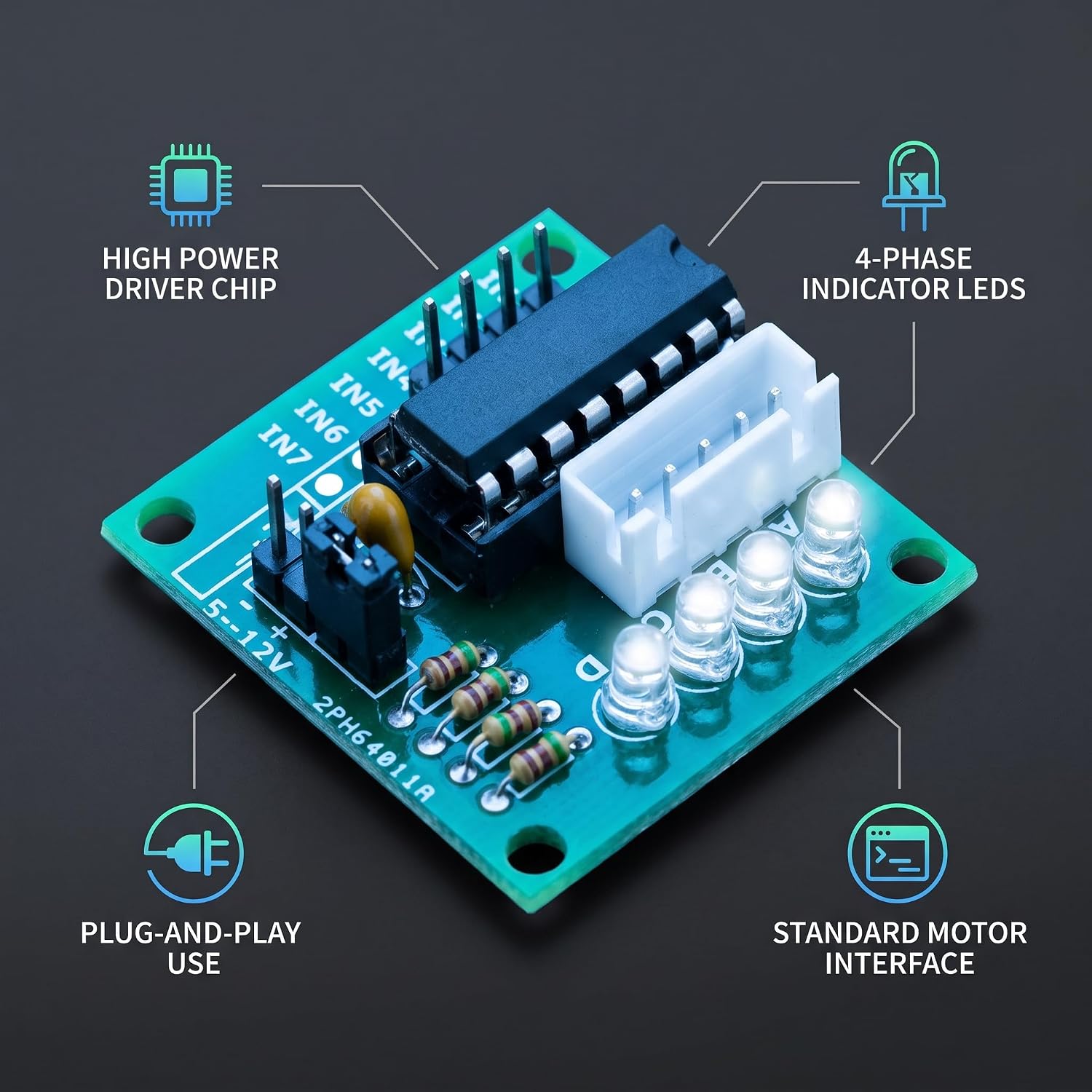 YWBL-WH 5 Pack ULN2003 Stepper Motor Driver Boards Module for 4 Phase Step Motors