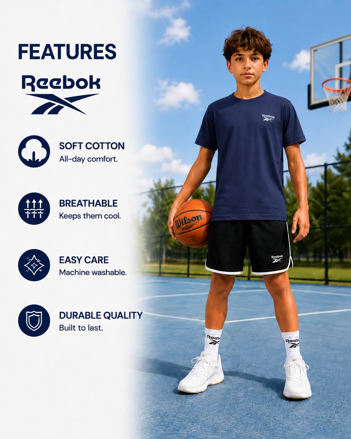 Reebok Jungen-Shirts – 2er-Pack kurzärmeliges T-Shirt mit Logo, Baumwolle für Jungen – Sommerkleidung, T-Shirts für Schule und Spielen