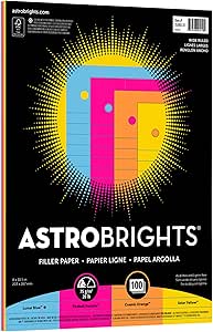 Astrobrights® Filler Paper, 8&#34; x 10 1/2&#34;, Wide Ruled, 20 Lb, FSC® Certified, Assorted Colors, Pack Of 100 Sheets