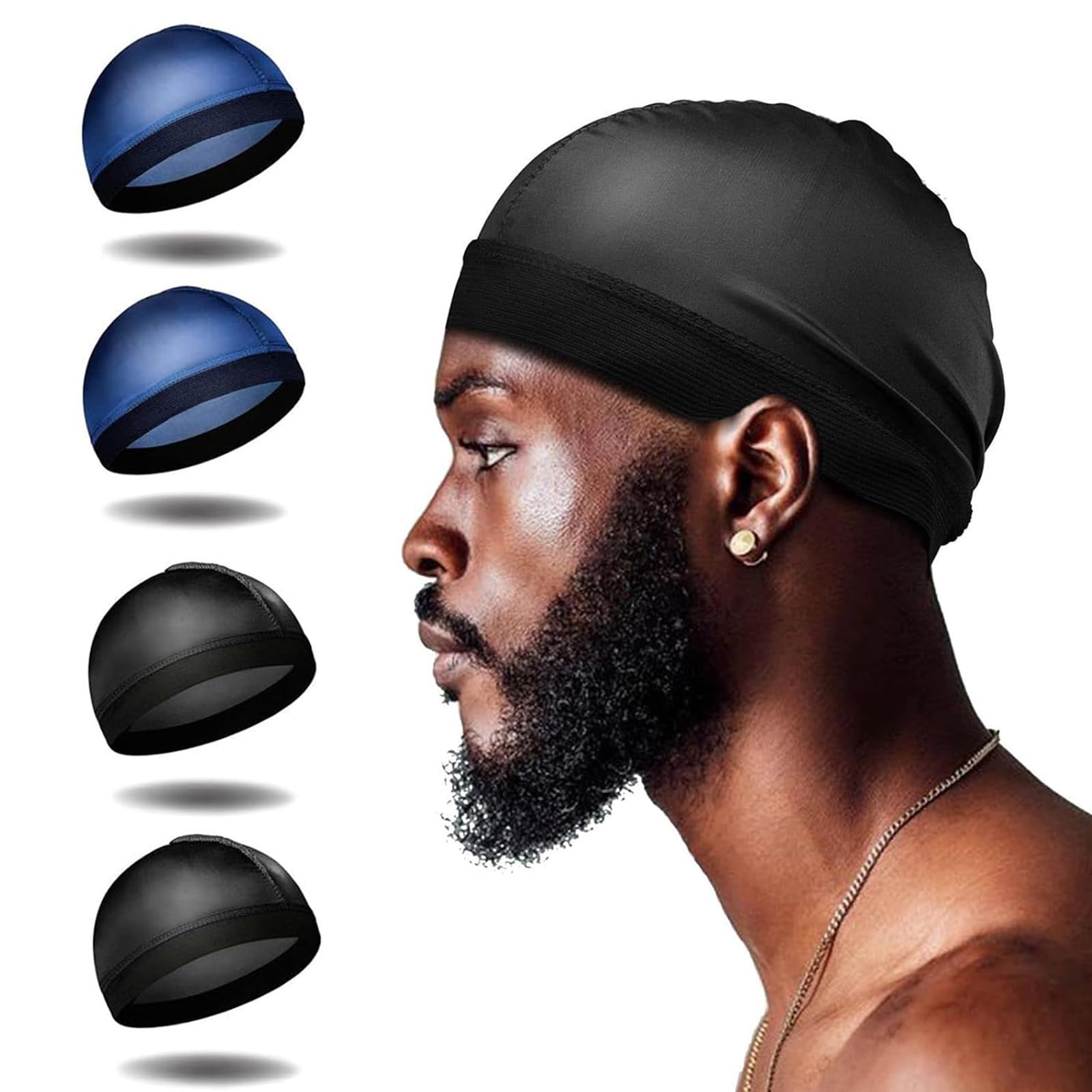 Wave Cap, 4 Color Silk Stocking Wave Caps for 360 Waves, Silky Satin, Stretchy Nylon Skull Cap, Lightweight Beanie Caps, Sleeping Caps, Silky Durag for Men Women (4 Pcs)