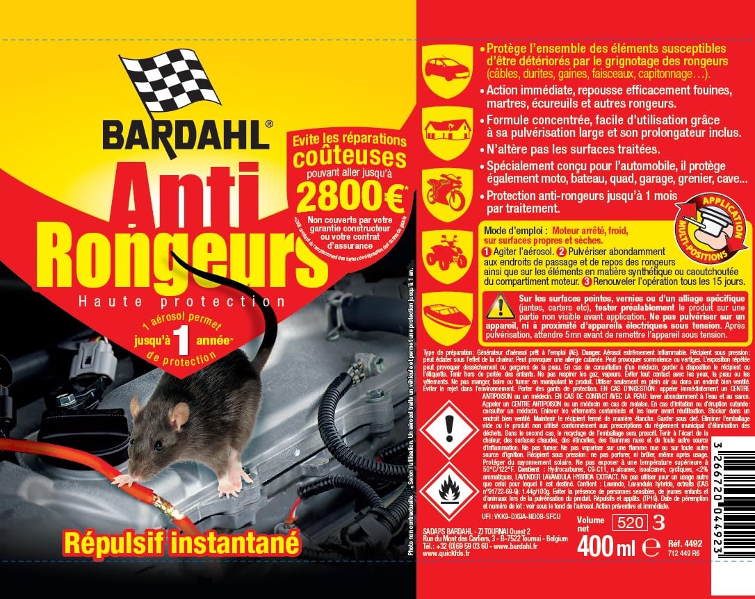 Anti-rongeurs répulsif BARDAHL 400ml 1+1 OFFERT