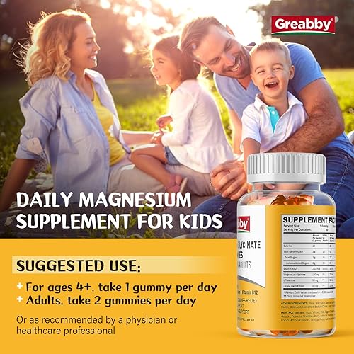 Miniatura 7 de Gomitas de glicinato de magnesio con vitamina B12, gomitas de magnesio para niños y adultos, L-teanina para cognitivas, glicinato de magnesio 300 mg