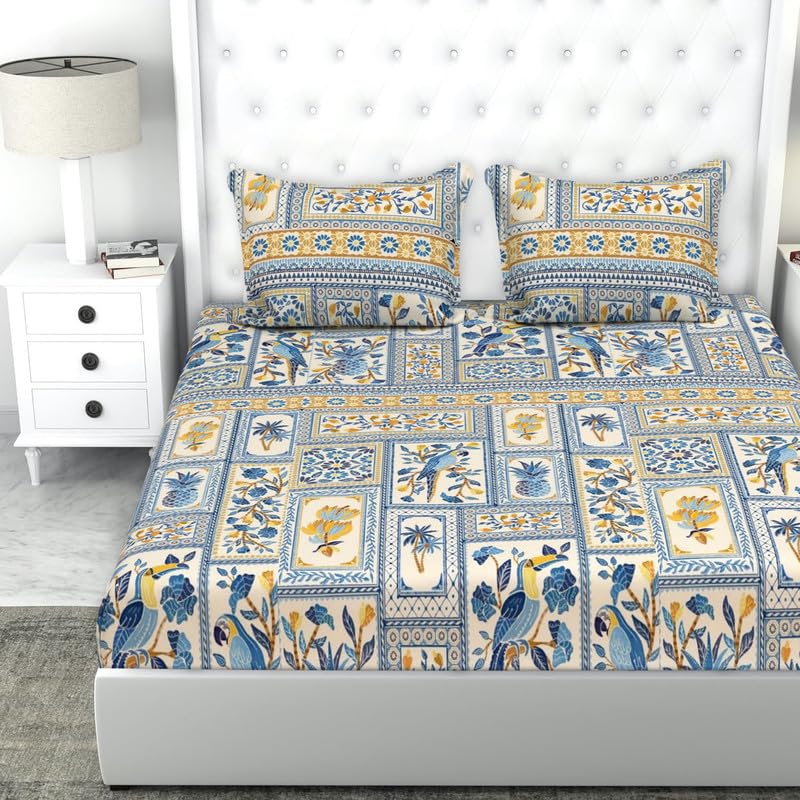 BSB HOME 200 TC 100% Cotton Feel Bedsheet for Double Bed with Two King Size Pillow Covers Soft/Breathable Wrinkel Free – 90×100 Inches – (White and Blue) BSB HOME 200 TC 100% Cotton Feel Bedsheet for Double Bed with Two King Size Pillow Covers Soft/Breathable Wrinkel Free – 90×100 Inches – (White and Blue)