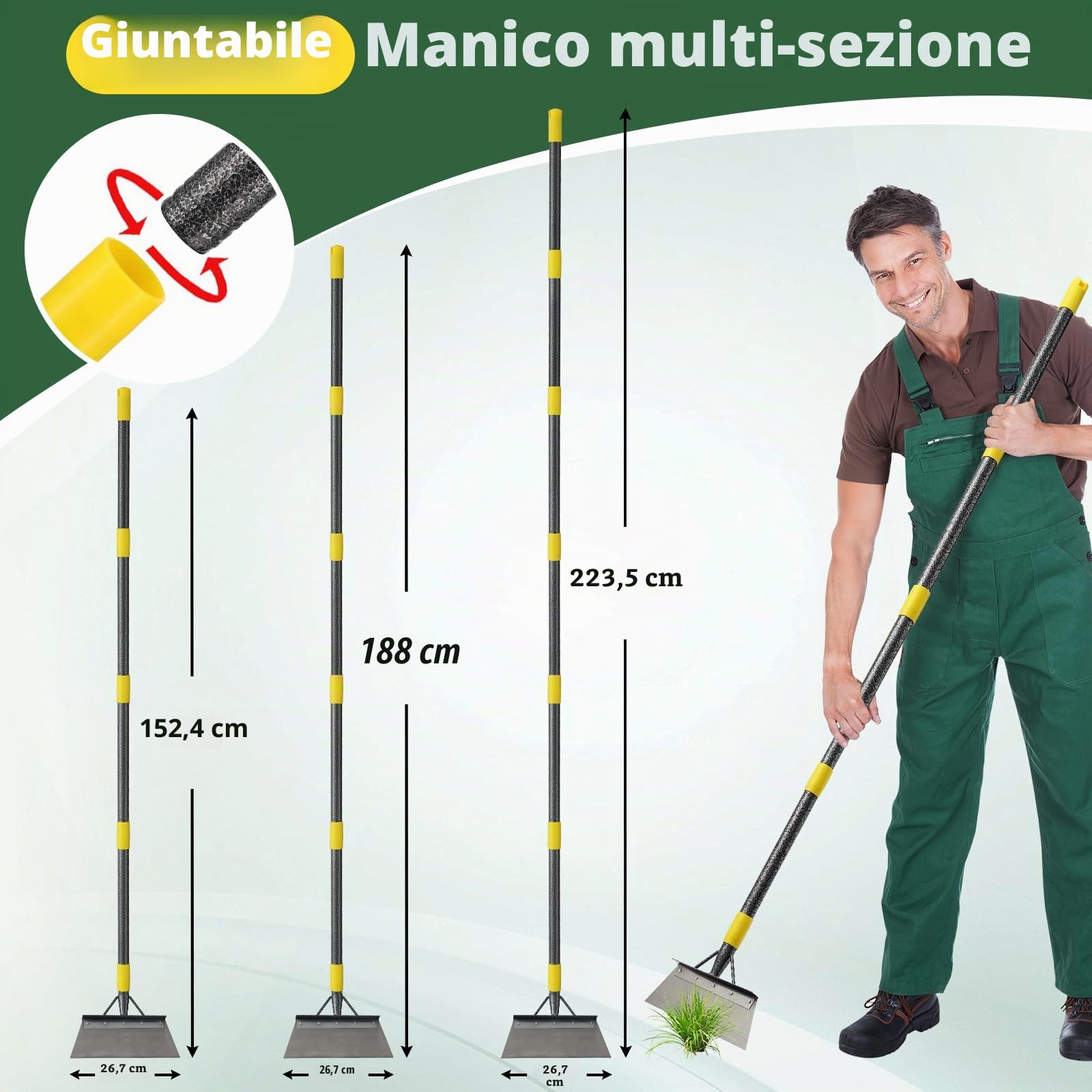 Dispositivo rimozione erbacce pala multifunzionale giardino manico 165 cm