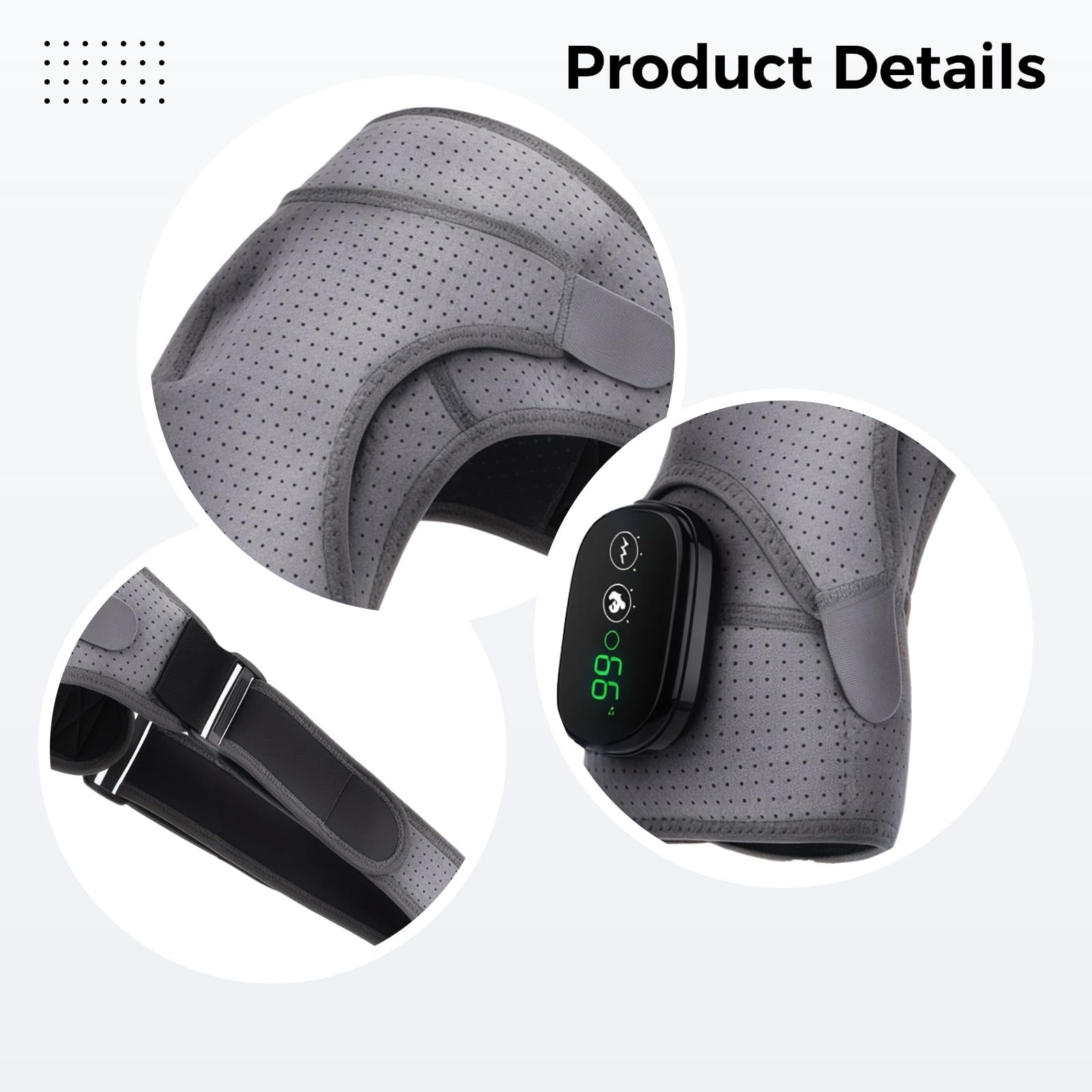 Cuscino riscaldante senza fili con massaggio a vibrazione, 3 livelli di calore e vibrazione, display touch screen, batteria da 5.000 mAh, fascia per spalla riscaldata per il comfort del rotatore