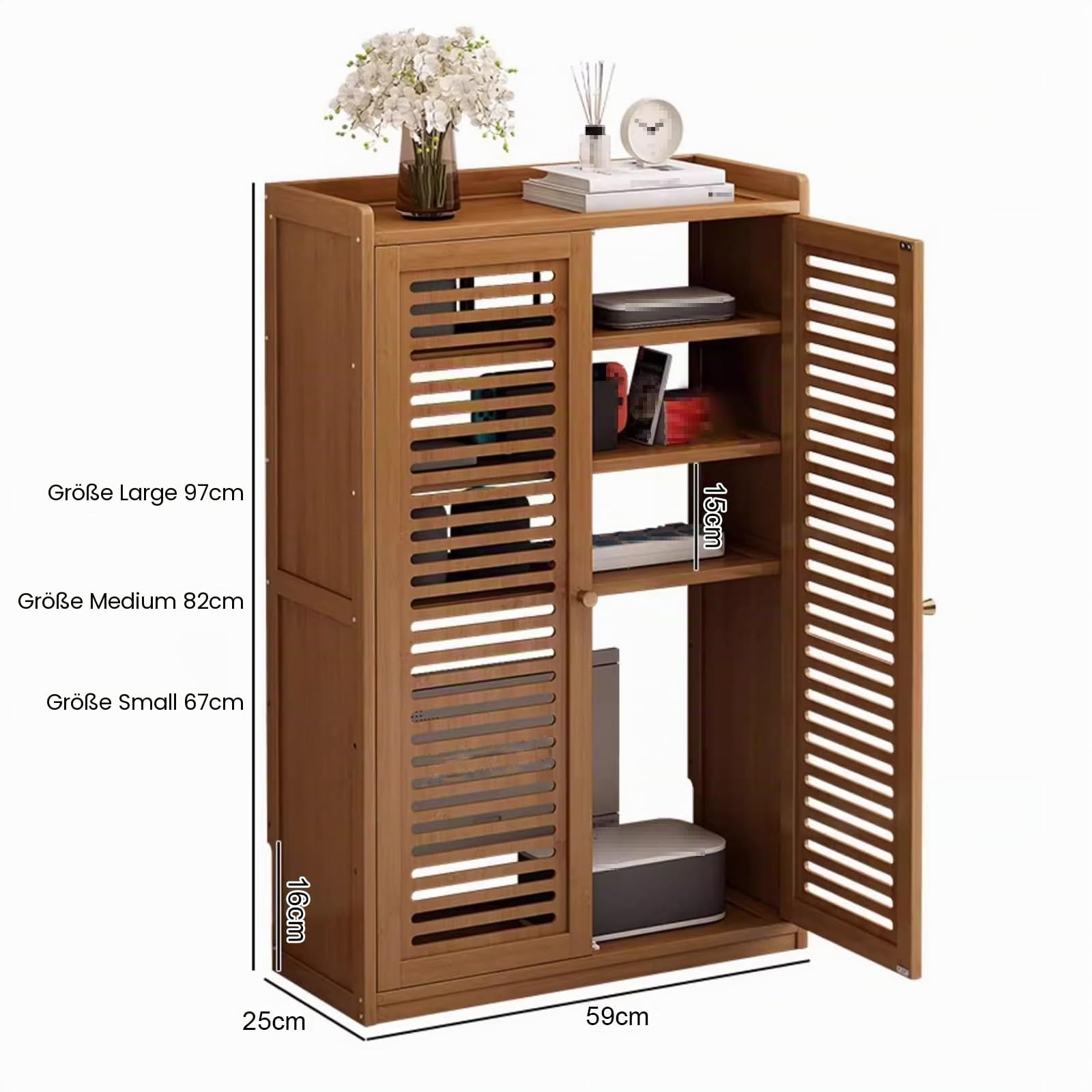 Router Schrank Verdicktes Bambusmaterial Magnetisches Türdesign | Verstellbare Regale Multifunktional Router Aufbewahrungsbox für Büro und Haus(White,59*25*97cm)