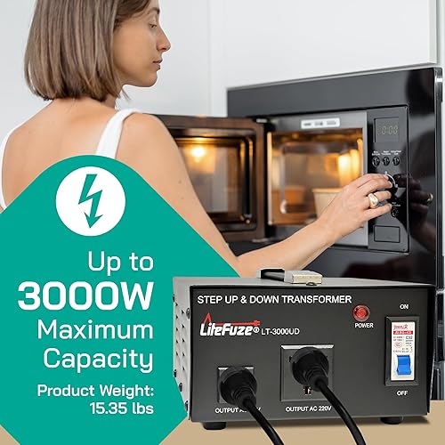 Miniatura 5 de LiteFuze Transformador de voltaje de 3000 vatios elevador hacia arribaabajo - Convertidor de potencia de 110 V a 220 V220 V a 110 V - Cable