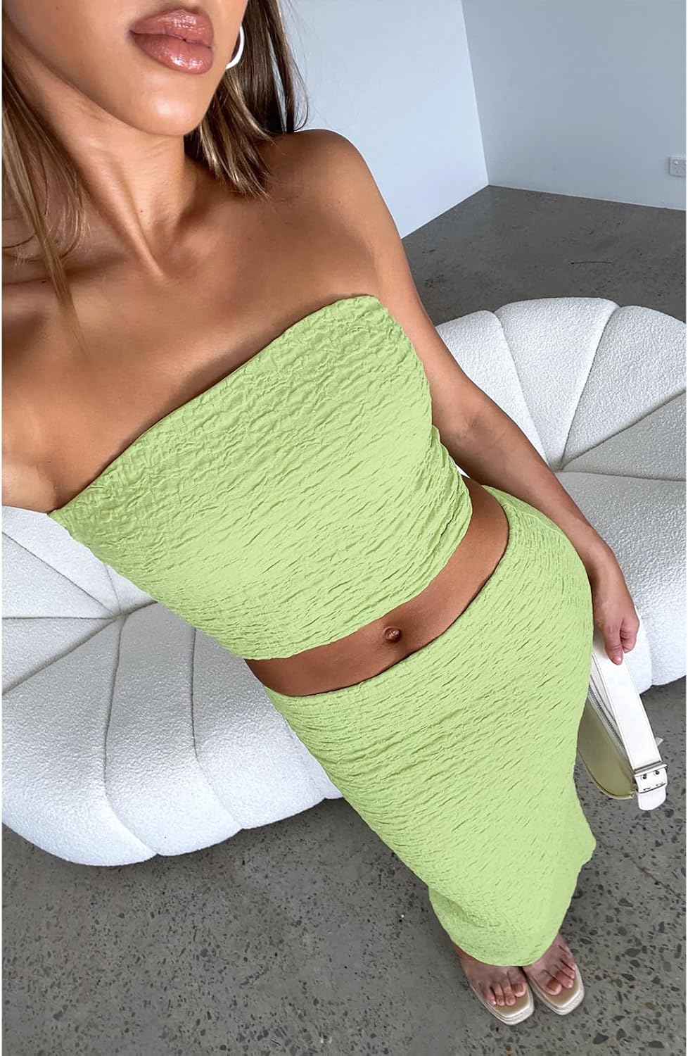 Two Piece Skirt Outfits for Women Sleeveless Tube Tops Bodycon Sexy Maxi Dress 2 Piece Summer Y2K Vacation Set - Image 2
