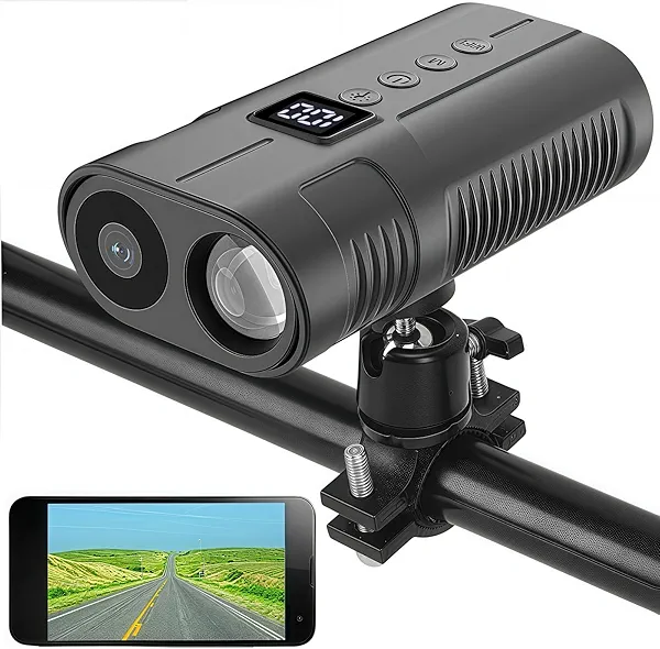 PIEPIE Bike Front Light Sports Camera,1080P HD Bicycle Action Camera, 64GB Memory, 10H Recording, Rechargeable LED Headlight for Night Riding, Ebike Accessories, Mountain Road BMX Dirt Bike