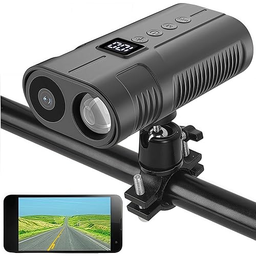 PIEPIE Bike Front Light Sports Camera，1080P HD Bicycle Action Camera, 64GB Memory, 10H Recording, Rechargeable LED Headlight for Night Riding, Ebike Accessories, Mountain Road BMX Dirt Bike