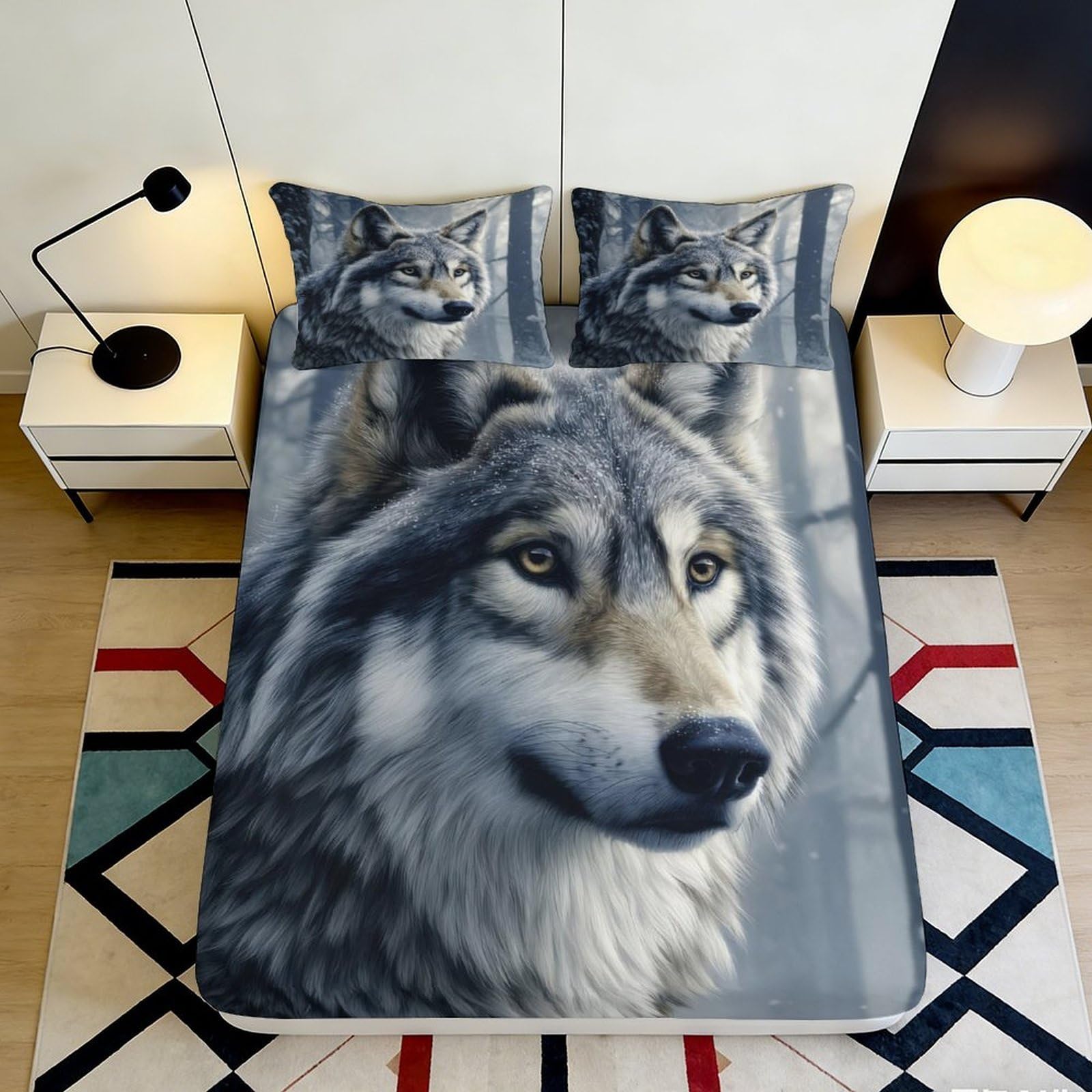 Pnayamiorkfel Style-9 3D Printed Grey Wolf Fitted Sheet Microfiber Soft Decorative Forest Animal Bed Sheet For Bedroom Guest Room 90X200x25cm