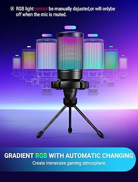FIFINE AmpliGame A6V USB Gaming Microphone, Condenser RGB Mic for Streaming | Quick Mute, RGB, Gain Control, Tripod Stand, Pop Filter, Shock Mount, for PC/PS5 Discord Twitch Podcasts Videos YouTube