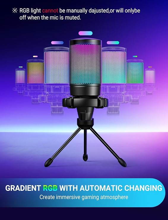 FIFINE AmpliGame A6V USB Gaming Microphone, Condenser RGB Mic for Streaming | Quick Mute, RGB, Gain Control, Tripod Stand, Pop Filter, Shock Mount, for PC/PS5 Discord Twitch Podcasts Videos YouTube