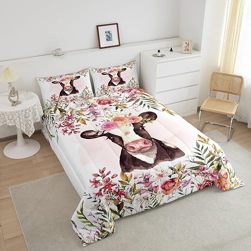 Miniatura 3 de Juego de ropa de cama Kawaii con diseño de vaca y ganado de las tierras altas, juego de ropa de cama tamaño matrimonial para niños y animales de