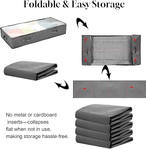 Miniatura 4 de Paquete de 4 contenedores de almacenamiento de 90 litros debajo de la cama, organizadores plegables de armario con ventana de PVC transparente,