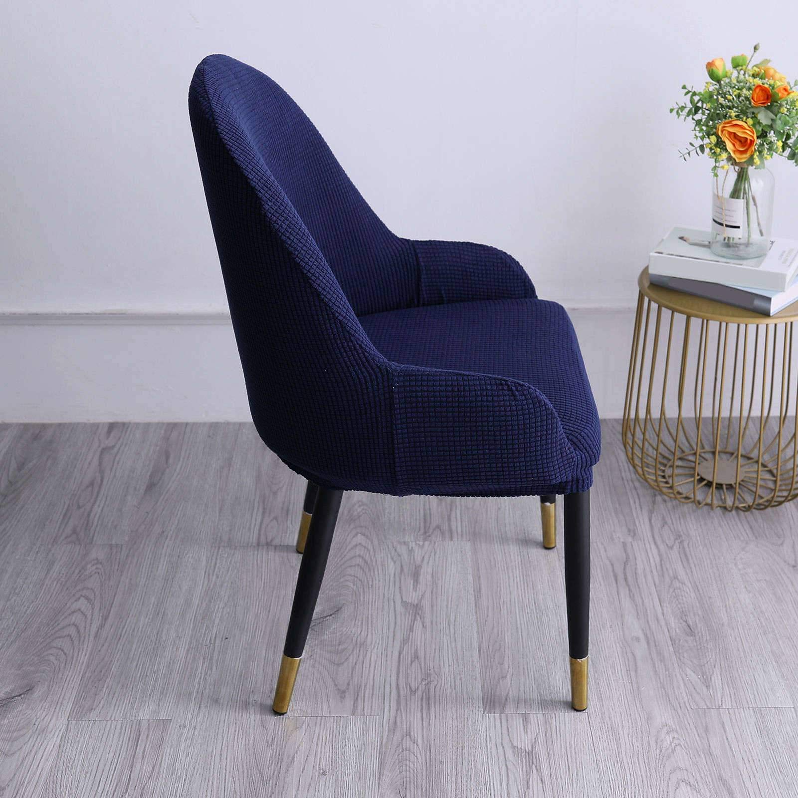 Funda elástica para silla de comedor con respaldo curvado, funda extraíble y lavable para cocina, banquete y fiesta, juego de 2 unidades, color azul marino